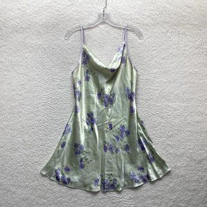 Jones New York Mint Green Purple Floral Satin Lingerie Chemise Slip Dress L